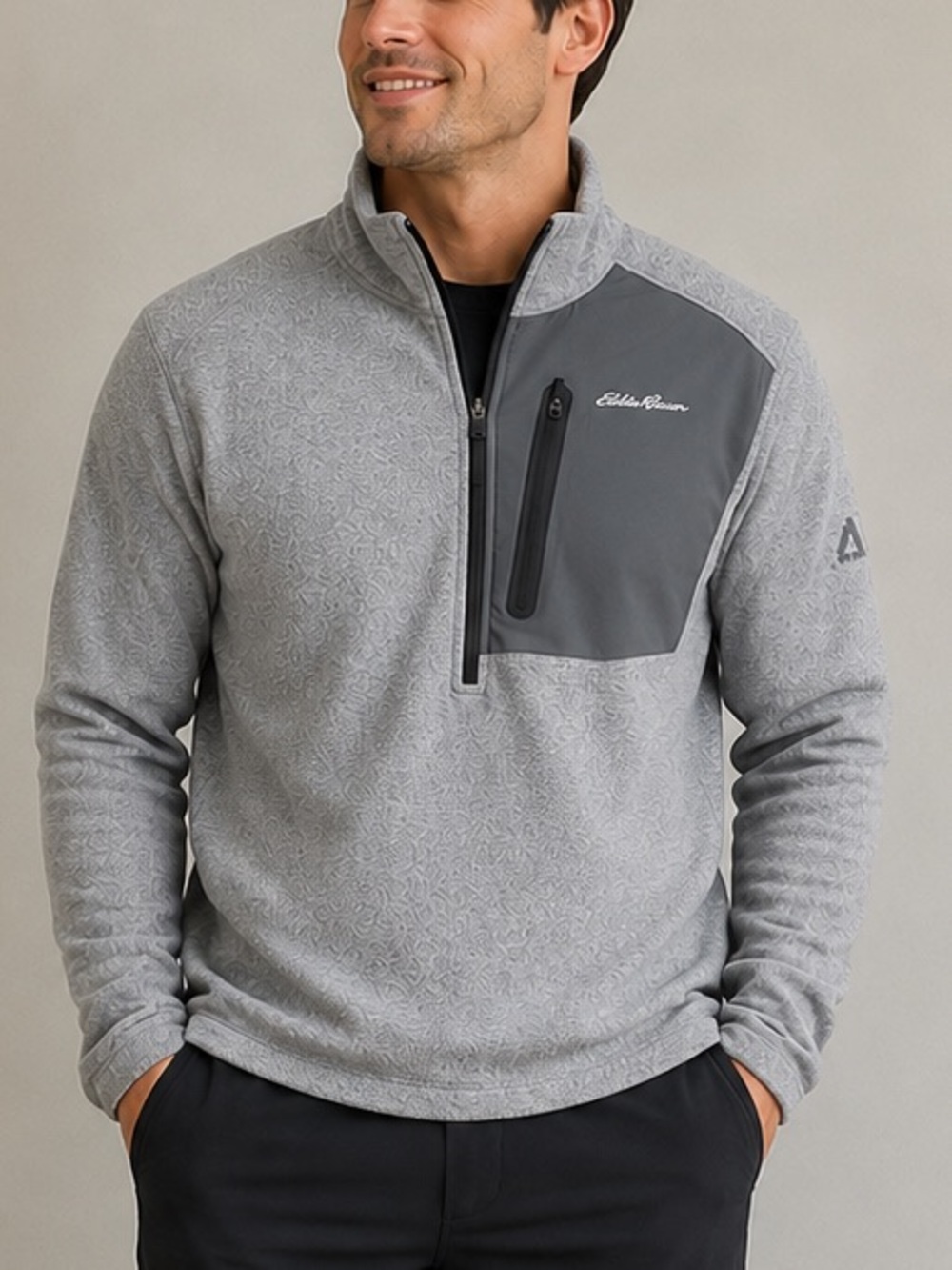 Eddie Bauer Gray Quarter Zip Fleece Pullover Men’s Medium